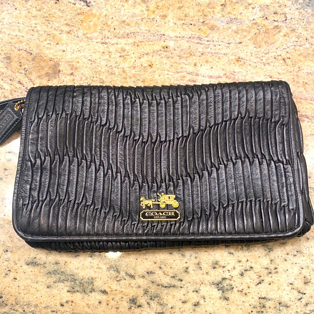 Coach Black Gathered Leather Clutch